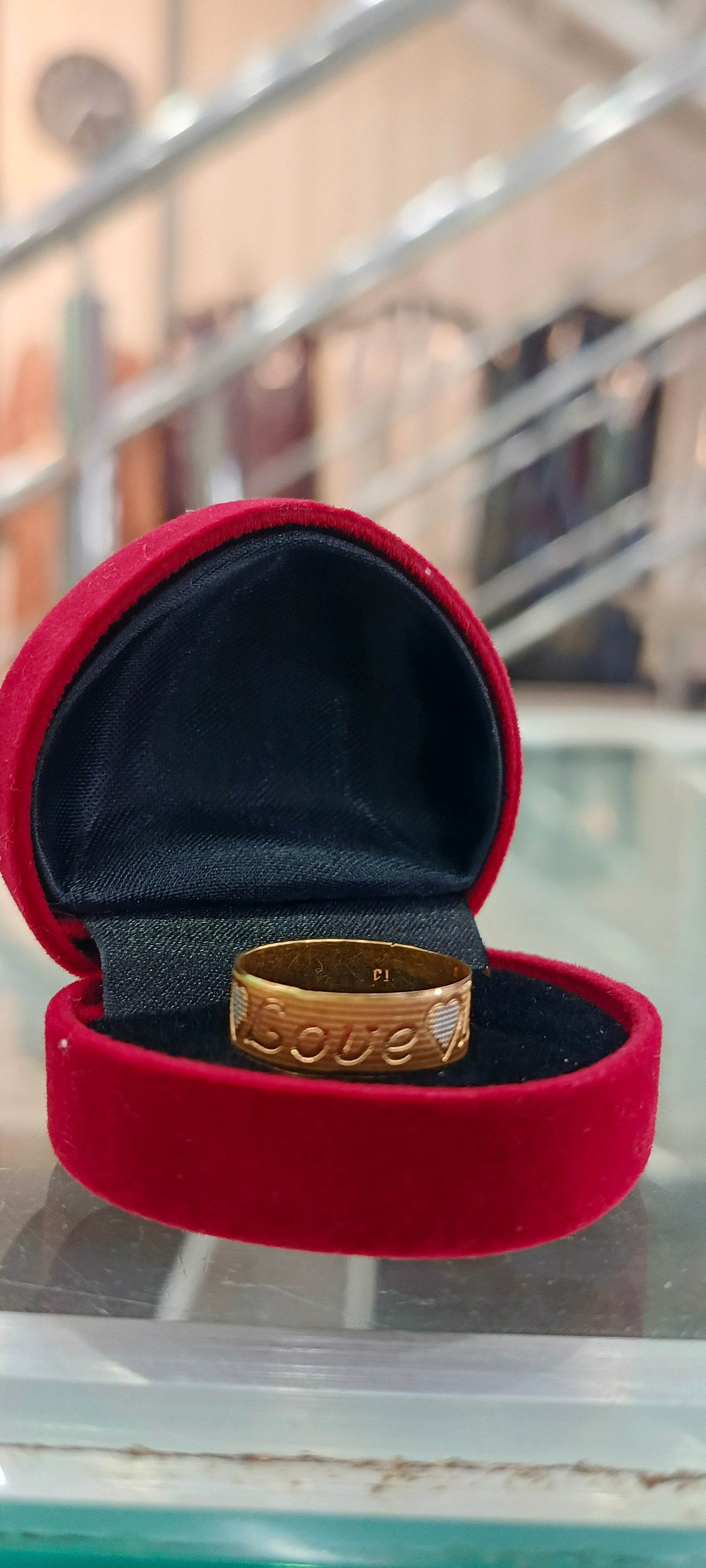 Gold Love Ring – Engraved Band with Heart Design